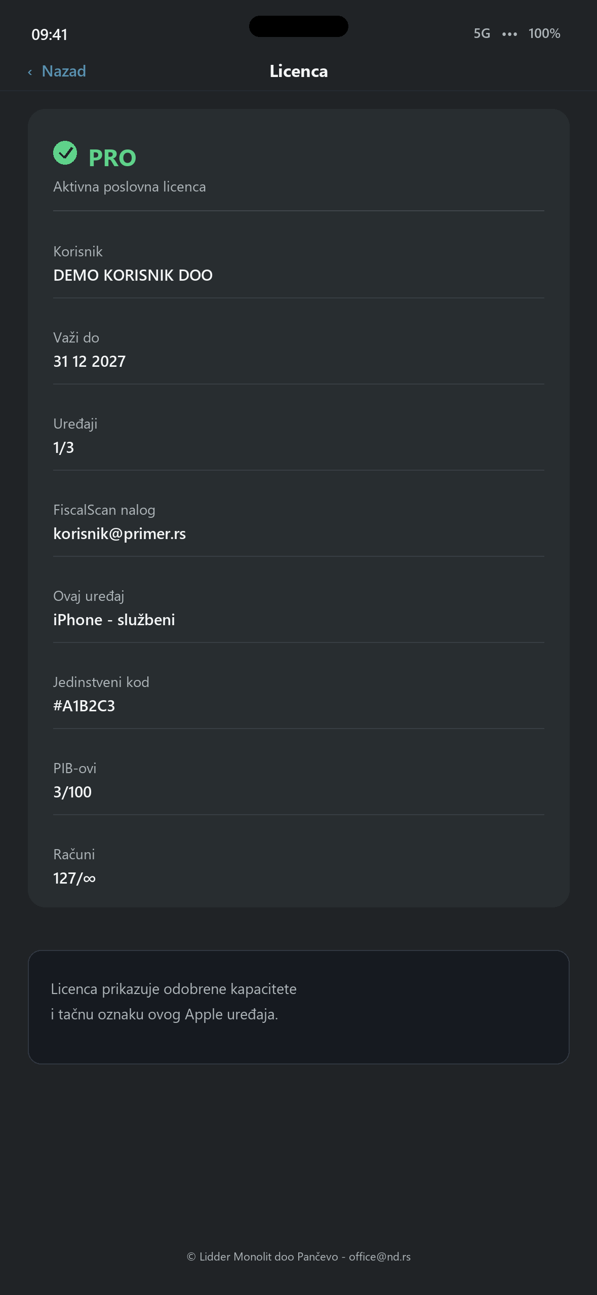 Licenca i raspoloživi kapaciteti - iOS