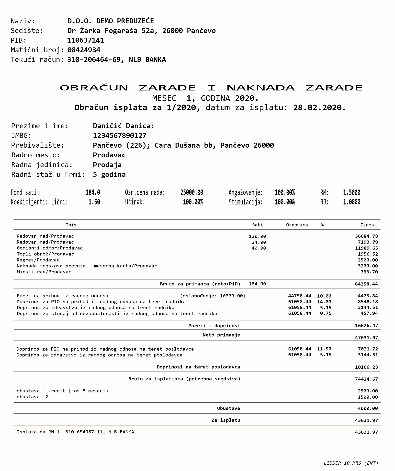 isplatni listić primer